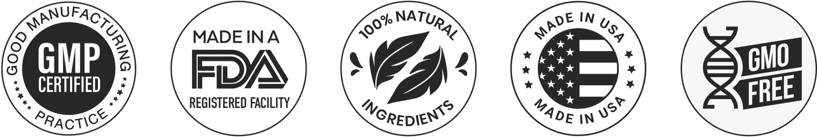 Product Certifications: FDA Registered, GMP Certified, Made in USA, Natural